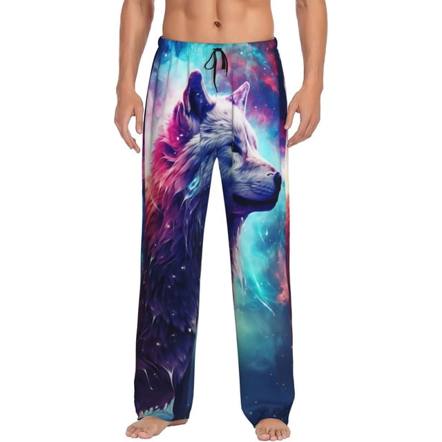 Balery Starry Multicolored Wolf Pantalones de pijama para hombre, pijama ultraligero, pantalón de descanso-Large