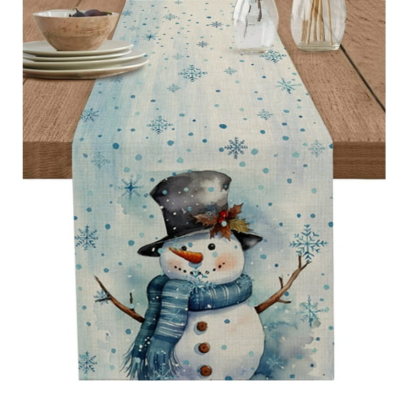 Hokiten Table Runners 72 Inches Long Dress Scarves, Christmas Snowman Farmhouse Kitchen/Dining Table Runner, Coffee Tablerunners, Blue Xmas Winter Snowflake 16x72 Inch