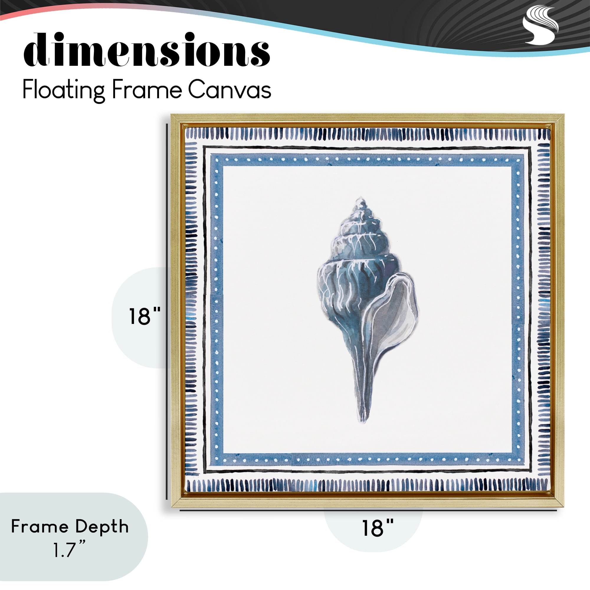 Stupell Industries Soft Blue Conch Shell Gold Framed Floater Canvas Wall Art, design by Lanie Loreth