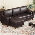 thumbnail image 6 of 89" Leather Sofa with Convertible Chaise, Mid Century Modern L-Shape Couch with Deep Seat, Sectional Leather Couch for Living Room, Lounge, Brown, 6 of 6