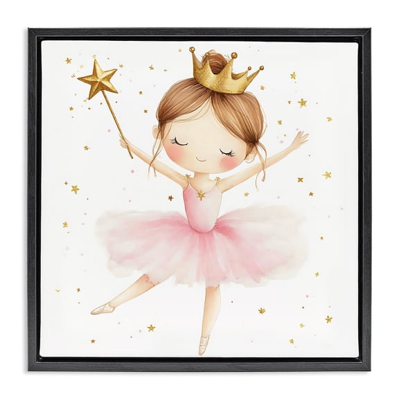 Stupell Industries Shabby Chic Cute Ballerina with Crown Black Floating Frame Canvas Art, 18 x 18, by Creative Studio