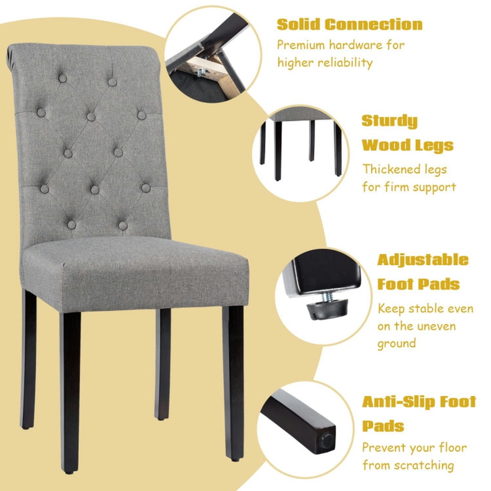 Demi Bonn 2 Pieces Tufted Dining Chair Set with Adjustable Anti-Slip Foot Pads, Gray