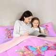 thumbnail image 4 of Manfei Floral Butterfly Letter F Twin Bedding Sets, Sparkle Print Pink Bedding Comforter Set for Girls Women, Pink Reversible, 7pcs, 4 of 7