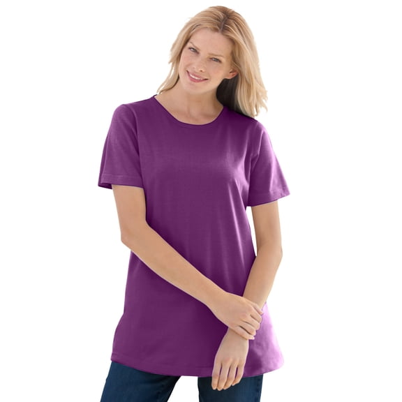 Woman Within Plus Size Petite Perfect Short-Sleeve Crewneck Cotton Tee