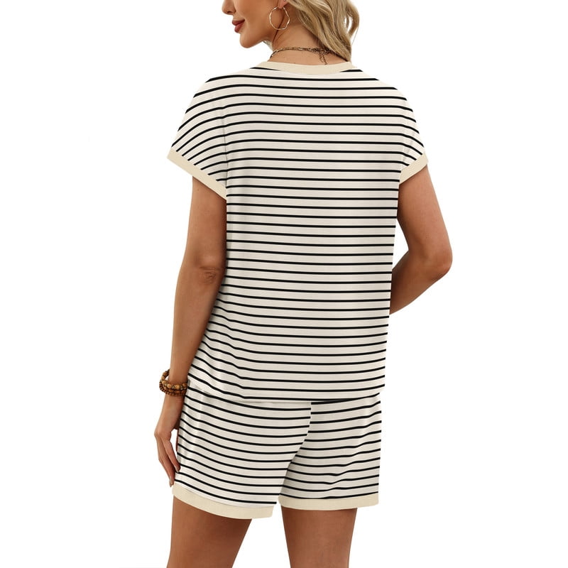 Wiholl Summer Sets for Women Womens Summer outfits Lounge Short Sets Womens Striped Set with Pocket