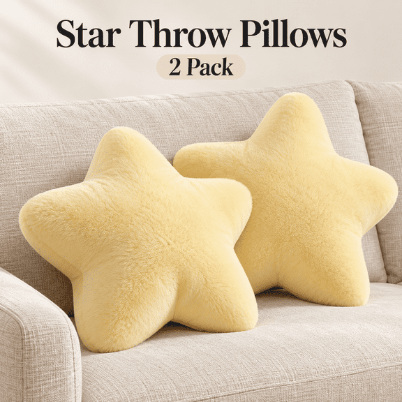 OZERA 2PCS Star Pillow Set, 15.35" Cute Yellow Decorative Throw Pillows for Bed, Sofa and Living Room Home Decor