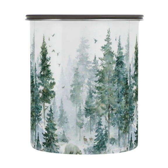 500ml Stainless Steel Food Storage Containers Green Snowy Forest Scene Airtight Kitchen Canisters with Vacuum Lid for Coffee Tea Flour Sugar Grains