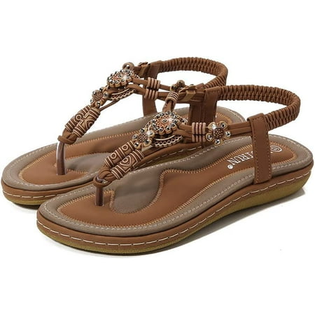 

Women s Summer Sandals Bohemian Wood Beads Woven Large Size Flat Casual Shoes Open Toe Beach Shoes Summer Sandals for Women (Color : A1 Size : 6.5)