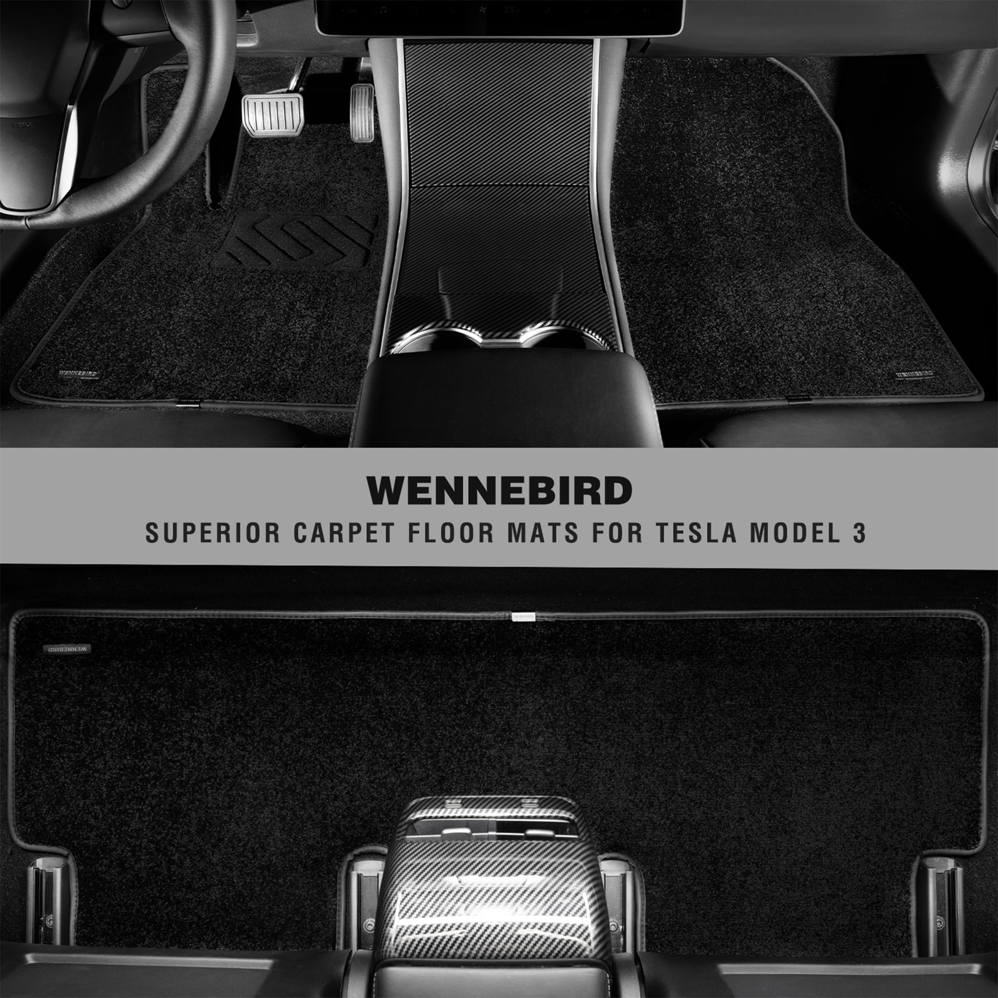 WENNEBIRD Custom Fit Car Floor Carpet Mats for Tesla Model 3 2017-2023 