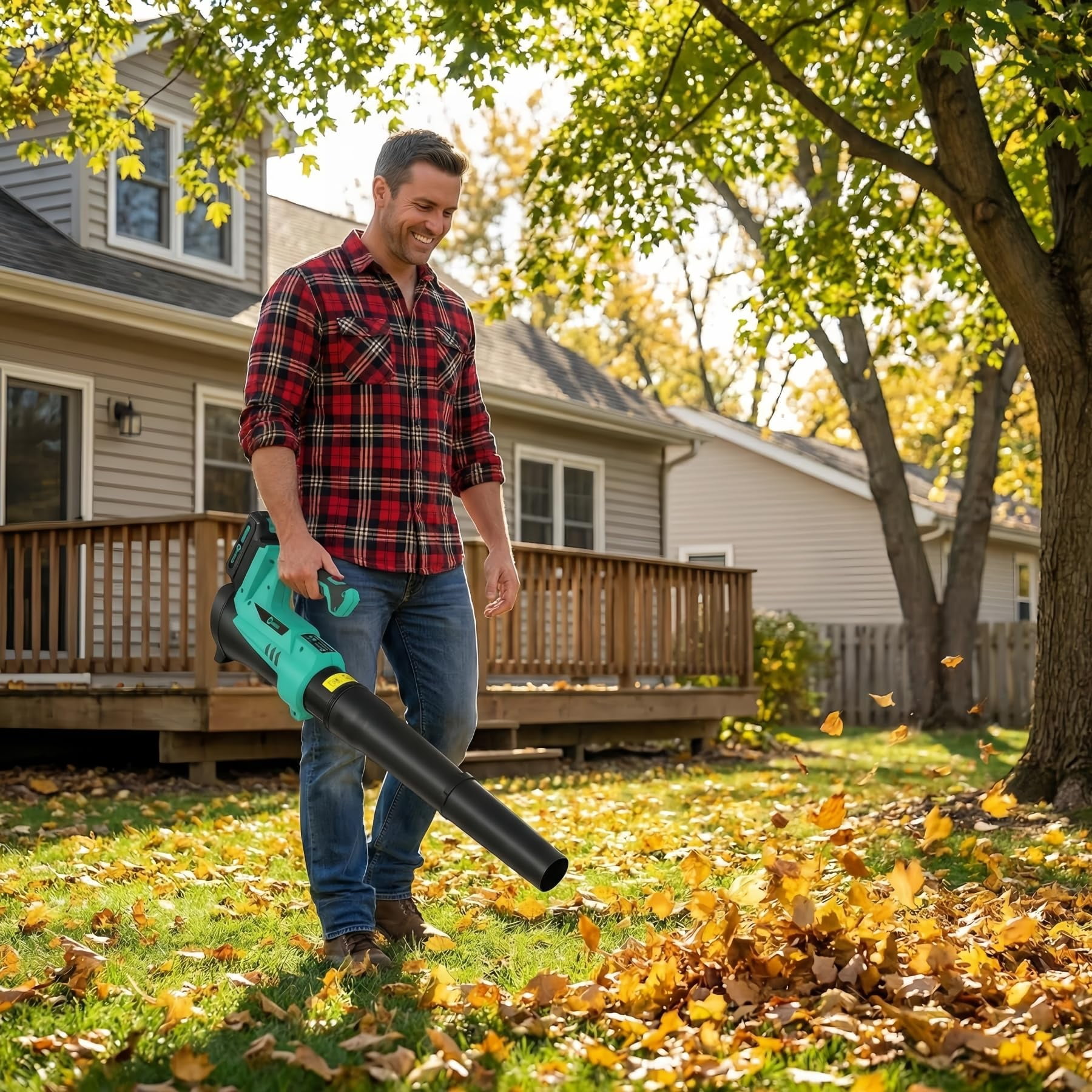 Leaf Blower with 20V Batteries & Charger (Cordless), 6 Speed Adjustable, Lightweight, for Garden&Lawn Care, Leaf Blowing, Patio & Dust Cleaning