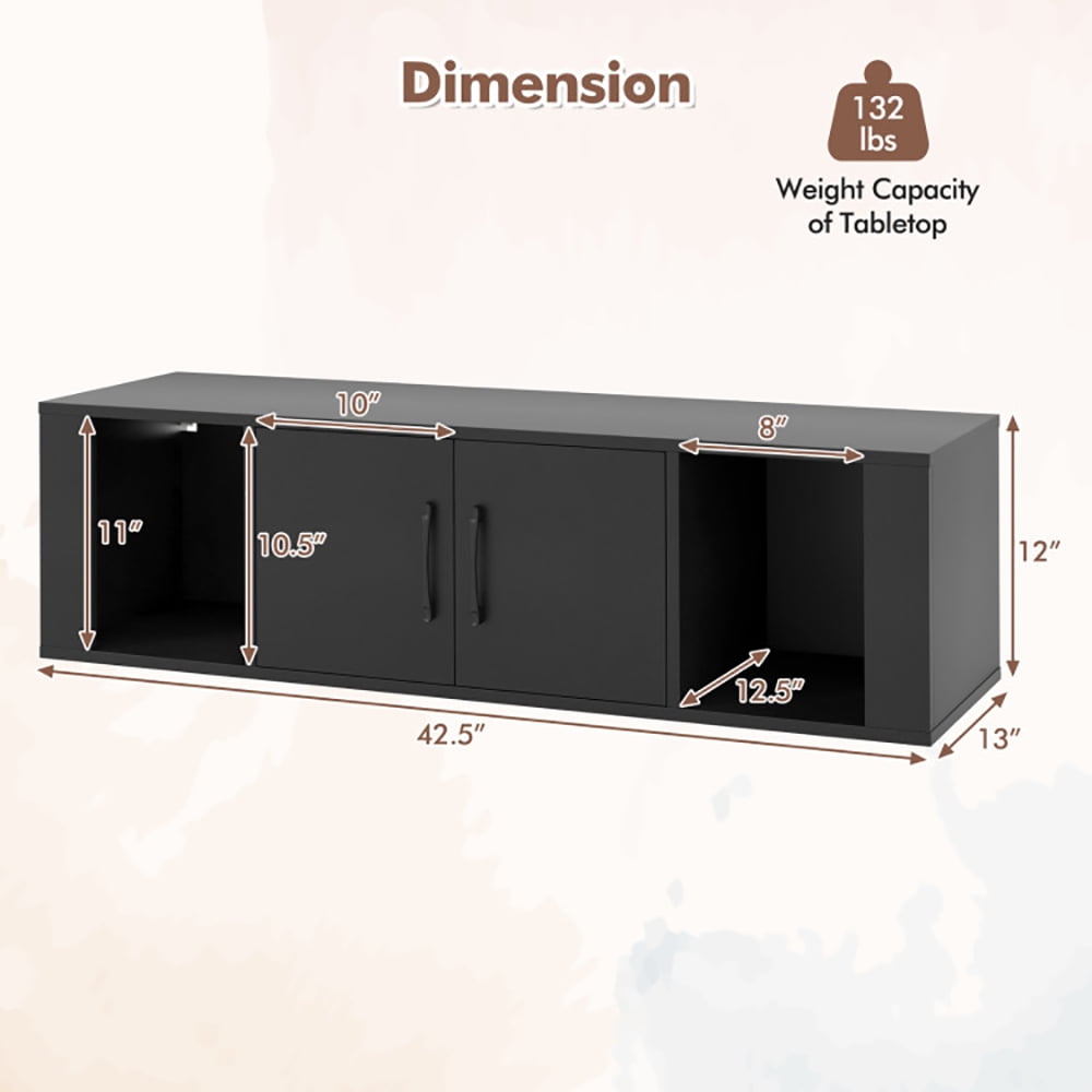 Finihen Floating Shelves, Modern Hanging Shelf for Wall Decor, Wall Mounted Floating 2 Door Desk Hutch Storage Shelves, for Living Room, Bedroom, Kitchen, Black Finihen Floating Shelves, Modern Hanging Shelf for Wall Decor, Wall Mounted Floating 2 Door Desk Hutch Storage Shelves, for Living Room, Bedroom, Kitchen, Black