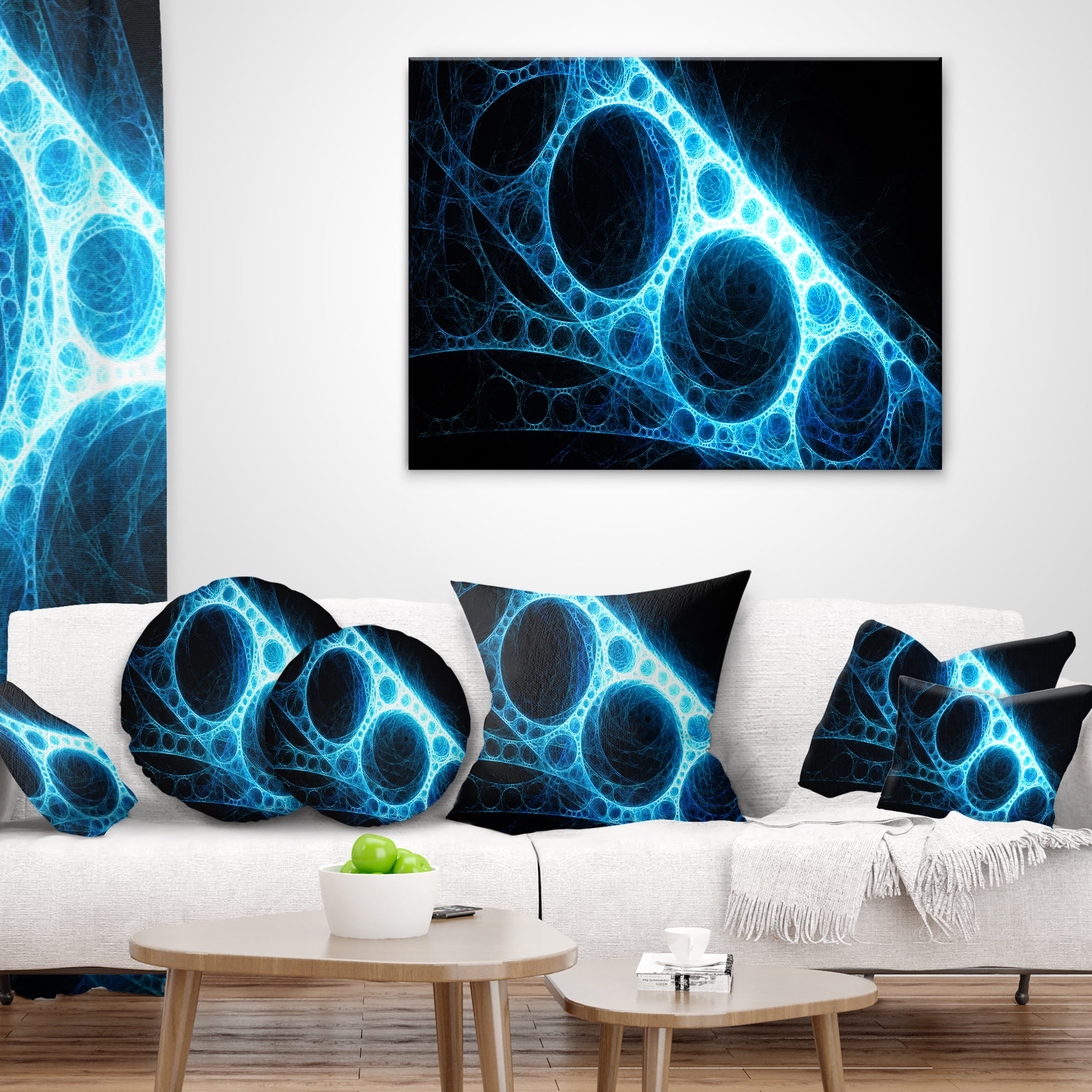 Designart Blue Metal Construction in Black - Abstract Throw Pillow - 16x16