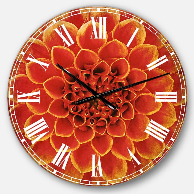 DesignArt Horloge Murale Grande Design Fleur Orange Abstraite