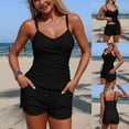 thumbnail image 3 of Perfectbot Women's Two-Piece Tankini Set, Ruched Slim Tank with Drawstring Shorts, Sporty Swimwear, 3 of 7