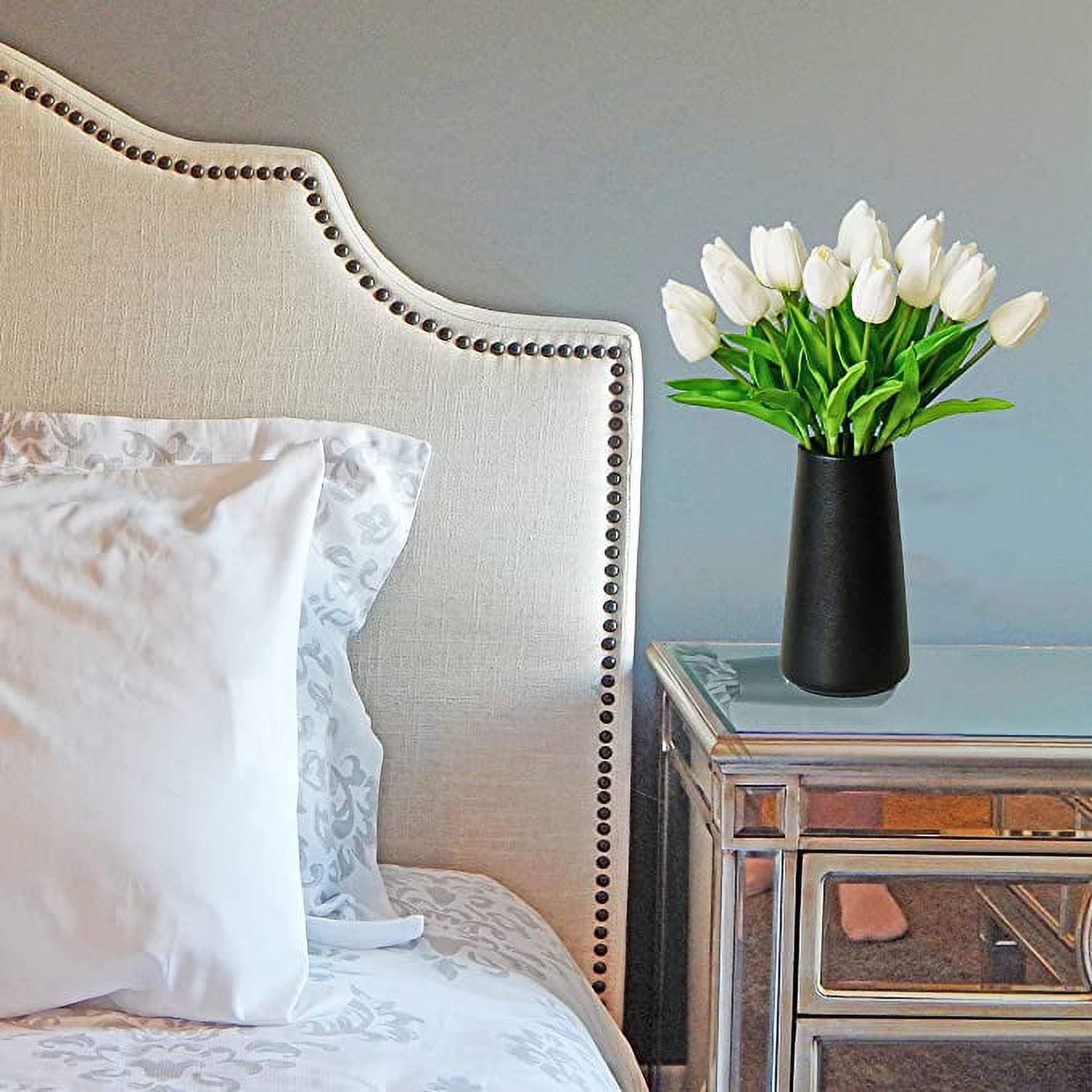 10 pcs White Flowers Artificial Tulip Silk Flowers 13.5" for Easter Day Home Kitchen Wedding Decorations