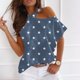 thumbnail image 1 of Fiudx Ofertas Flash Del Día Solo En Línea Mujer Verano Cuello Redondo Manga Corta Estampado Sin Tirantes Camiseta Tops Blusas, 1 of 5