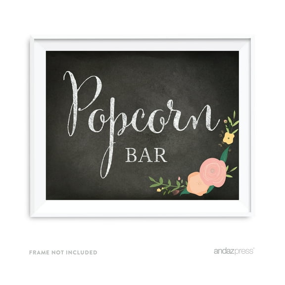 Popcorn Bar Chalkboard & Floral Roses Wedding Party Signs