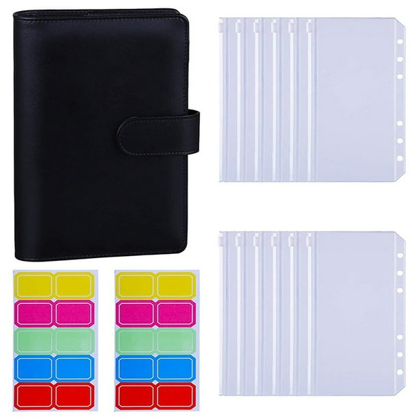 12 Pieces A6 Binder Pockets with A6 PU Leather Binder Cover 6Ring