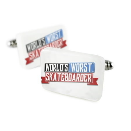 Cufflinks Funny Worlds worst SkateboarderPorcelain Ceramic NEONBLOND