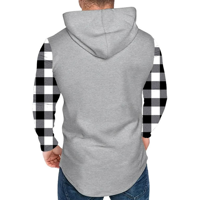 Hoodies For Men Checked Printed Sweatshirts Button Plaid Hoodie Spring Fall Long Sleeve Tops Casual Hooded Pullover With Pocket Drawstring Hoody For Sports Running S-3XL