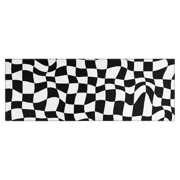 Black and White Wavy Checkerboard Pattern Kitchen Rug Mat,Kitchen Runner Rugs Non Skid Washable,Decorative Kitchen Floor Mats for Kitchen,Sink,Laundry,17"X47"