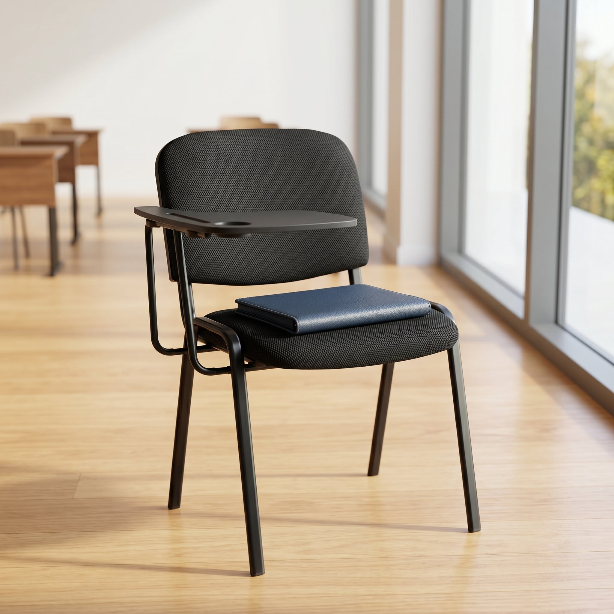 Guyou Set of 5 Black Stackable Conference Room Chairs with Flip-up Tablet Arm, Mesh Reception Chair with Back, Ergonomic Office Chairs, Visitor Chairs for Conference Room Training Room School