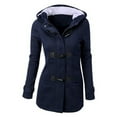 thumbnail image 2 of Shiusina Womens Fashion Horn Button Fleece Thicken Coat With Hood Winter Warm Jacket Navy Blue XXL, 2 of 3