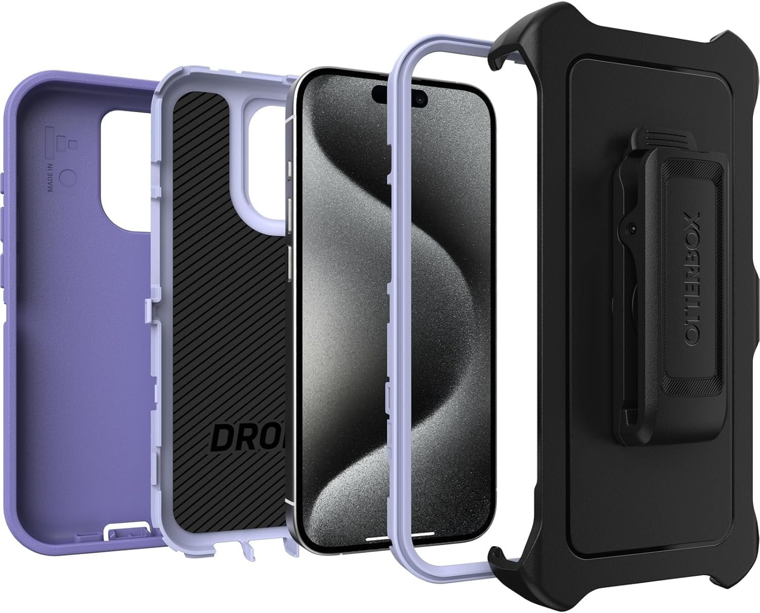 OtterBox iPhone 15 Pro Only - Defender Series Case - Mountain Majesty Purple - Screenless - Rugged & Durable - with Port Protection - Holster Clip Includes - Non-Retail Packaging