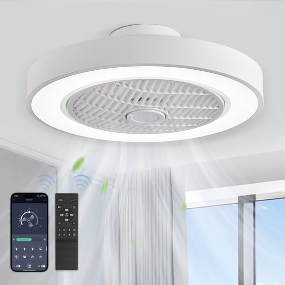 Lokivas 20in Modern Low Profile Ceiling Fan with Light, APP & Remote Control, 6 Speeds DC Motor for Living Room, Bedroom, White