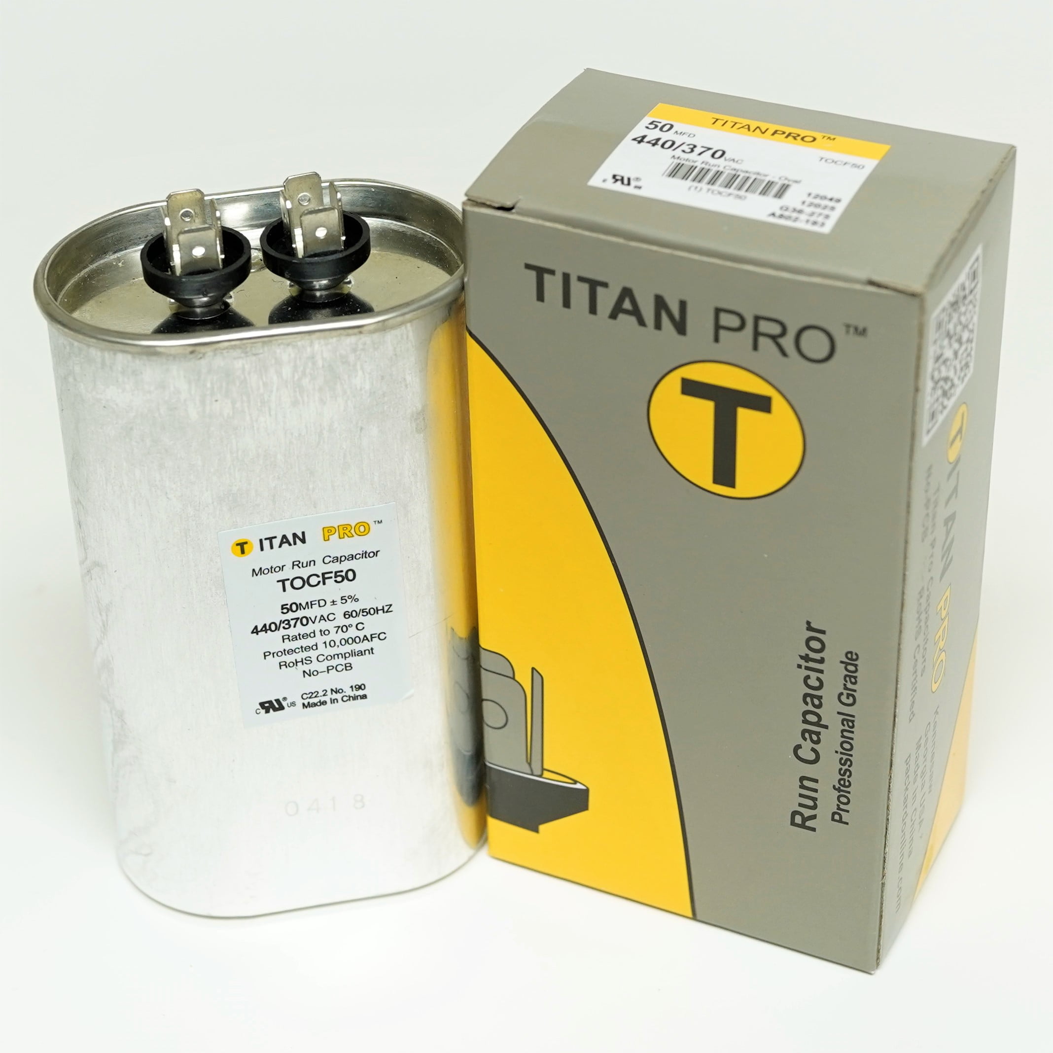 TitanPro TOCF50 HVAC Run Oval Capacitor. 50 MFD/UF 440/370 Volts