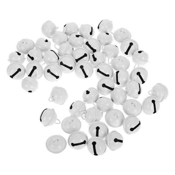 OULII 50Pcs White Metal Jingle Bells for Handmade Accessories Loud Cheerful Sound for Holiday and Wedding