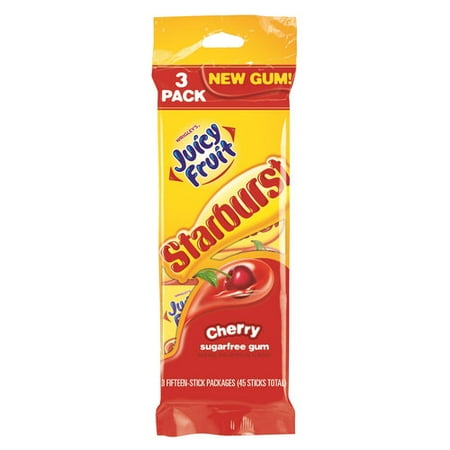 Juicy Fruit Sugar-Free Starburst Cherry Flavor Gum, 15 Pieces, 3 Count
