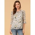 thumbnail image 2 of BluCasual De GaCon Estampado Floral De Man3/4 Con Volantes PaMujer Beige S, 2 of 6