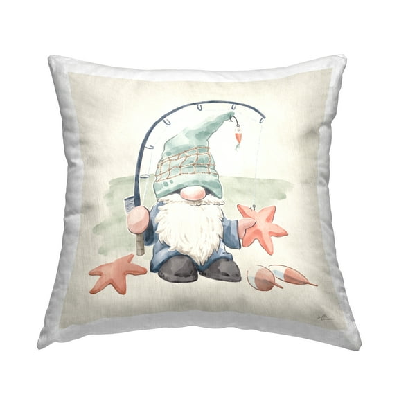 Stupell Industries Summer Beach Fishing Gnome Holding Starfish Coastal Beige,18 x 7 x 18 Decorative Pillows