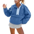 thumbnail image 1 of Jackets for Women Crew Neck Pullover Puffer Long Sleeve Loose Hooded Drawstring Coat, 1 of 9