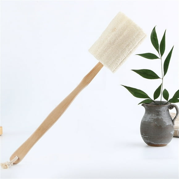 Loofah Long Handle Bath Brush | Detachable Double-Sided Exfoliating Back Scrubber | Natural Loofah Interwoven Head | Gentle for Sensitive Skin | Wooden Grip | 1 Pack | Deep Cleansing Spa Shower Tool