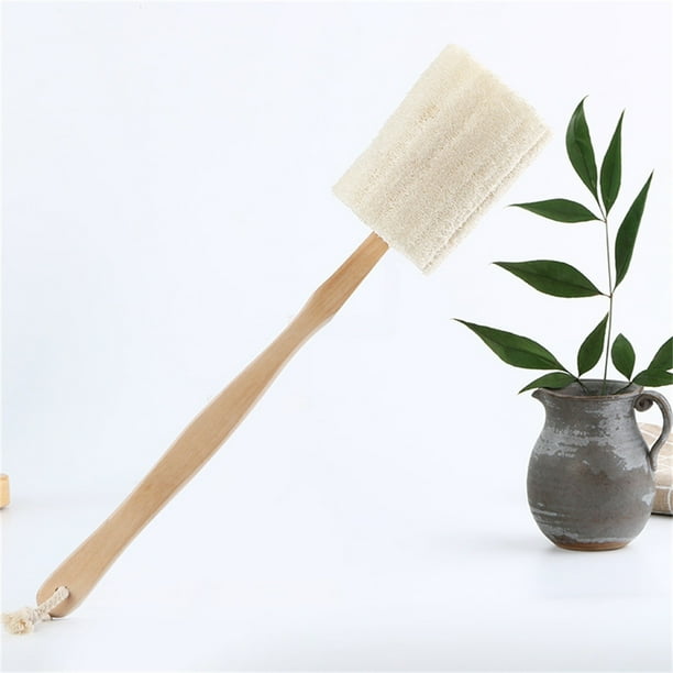 pstuiky Cepillo de baño de lufa con mango largo de madera, desmontable, de doble cara.