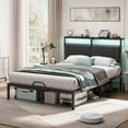 thumbnail image 1 of Bestier Full Bed Frame with Storage Headboard Shelf, Full Size Platform Bed With LED Lights & USB Ports, Black PU Leather, 1 of 7
