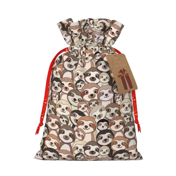Naloa Brown Sloth Drawstring Christmas Bags, 3D Xmas Gift Bags, Christmas Wrapping Bags, Xmas Goodie Bags, Treat Pouch Bags, Party Favor Bags-Small
