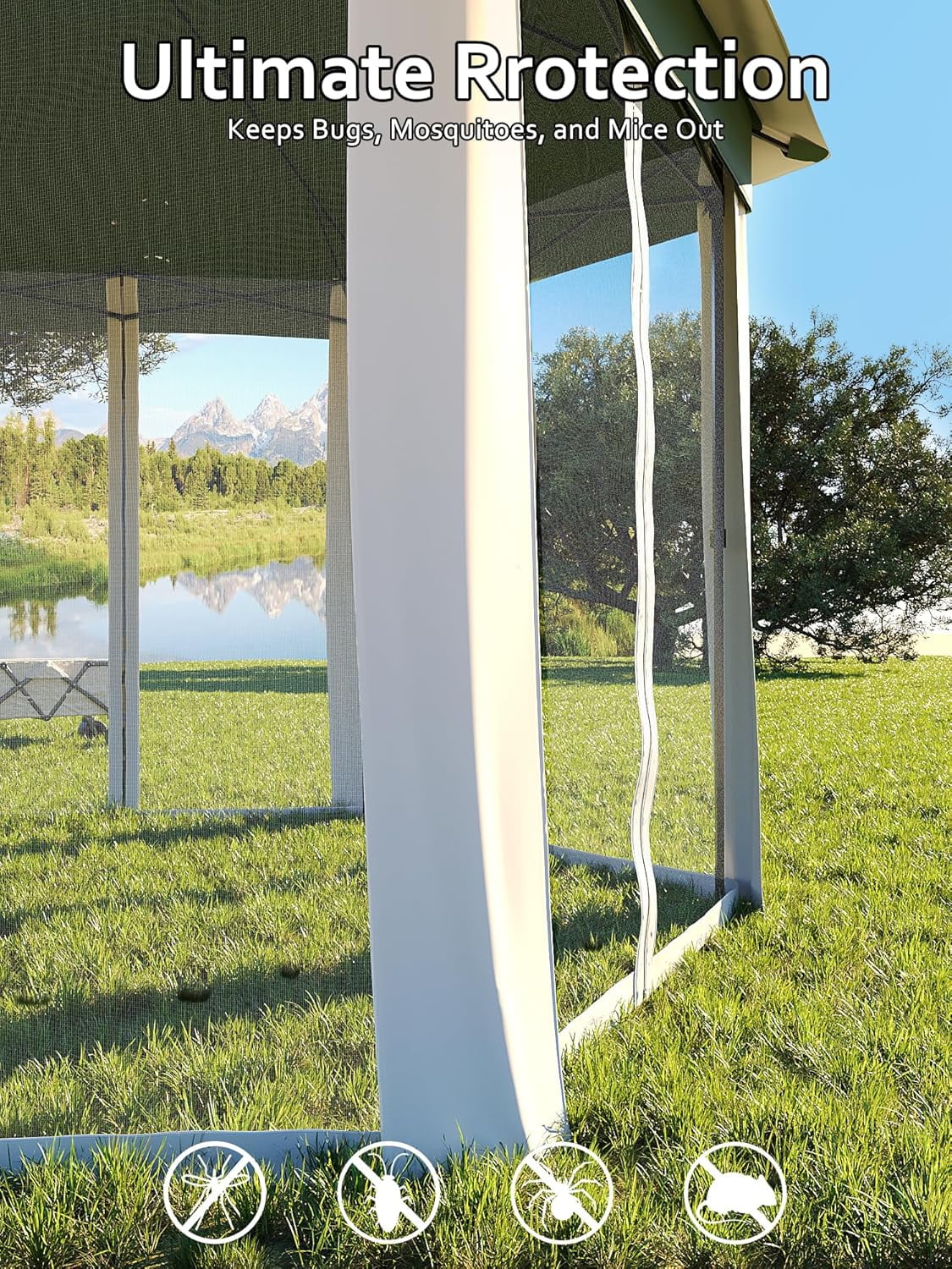 Senfot 13x13 FT Hexagonal Gazebo Instant Tent with Mosquito Netting Sun Shelter for Outdoor Patio Garden Green
