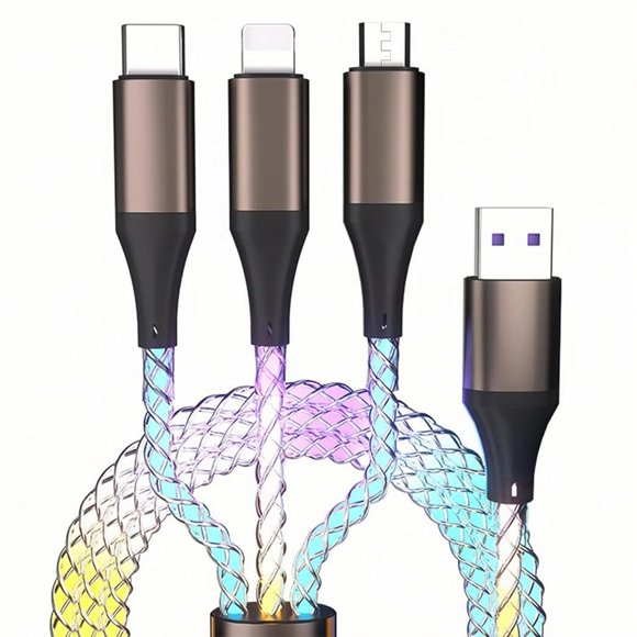 3 in 1 Multi LED Charging Cable, Light Up Phone Charger Cord with iPhone/Type-C/Micro USB Connectors for iPhone, iPad, Samsung Galaxy, Xperia, Android Smartphones and More