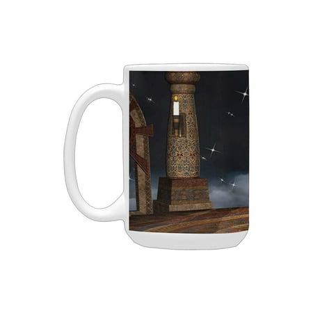 

Medieval Decor Gothic Temple in the Sky Large Terrace Fantasy Architectural Image Brown and Dark Gre Ceramic Mug (15 OZ) (Made In USA)