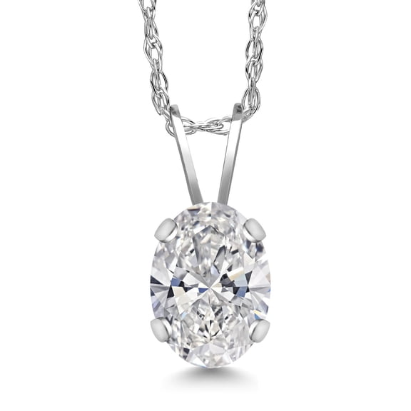 Gem Stone King 14K White Gold Lab Grown Diamond Pendant Necklace for Women | 0.70 Cttw | Gemstone April Birthstone | Oval 7X5MM | DEF Color | VVS-VS Clarity | With 18 inch Chain