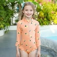 thumbnail image 2 of Zwiiyzr 2025 6M-5T Toddler Girls Rash Guard One Piece Swimsuits Cute Print Long Sleeve Zipper Sunscreen Seaside Surfing Swimsuit Hat Set Orange, 2 of 9