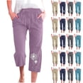 thumbnail image 1 of QATAINLAV Pantalon Capri pour Femmes Décontracté Été à Cordon Élastique Taille Haute Pantalon en Lin Mode Imprimé Papillon Capris de Détente Jambe Grand Pantalon Court Rabais de 90 % Liquidation Beige G, 1 of 6