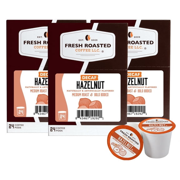 Fresh Roasted Coffee's Flavored Coffee Collection, Decaf Hazelnut, 72 K-compatible Pods
