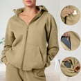 thumbnail image 2 of Rohuuque Women's Zip Up Hoodies Sweatshirt Long Sleeve Solid Color Casual Jacket with Pockets Lightweight Outdoor Sport Sweatshirts Khaki, 2 of 9