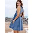 thumbnail image 3 of Women'S Sleeveless Denim Babydoll Mini Dress Summer Casual Cutout Back A-Line Flowy Jean Dress with Pockets Dark Blue L, 3 of 8