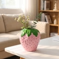 thumbnail image 4 of Strawberry Vase Cute Flower Vessel Floral Holder Tabletop Ornament Room Decor Home Accent Desk Centerpiece Living Display Pink, 4 of 5