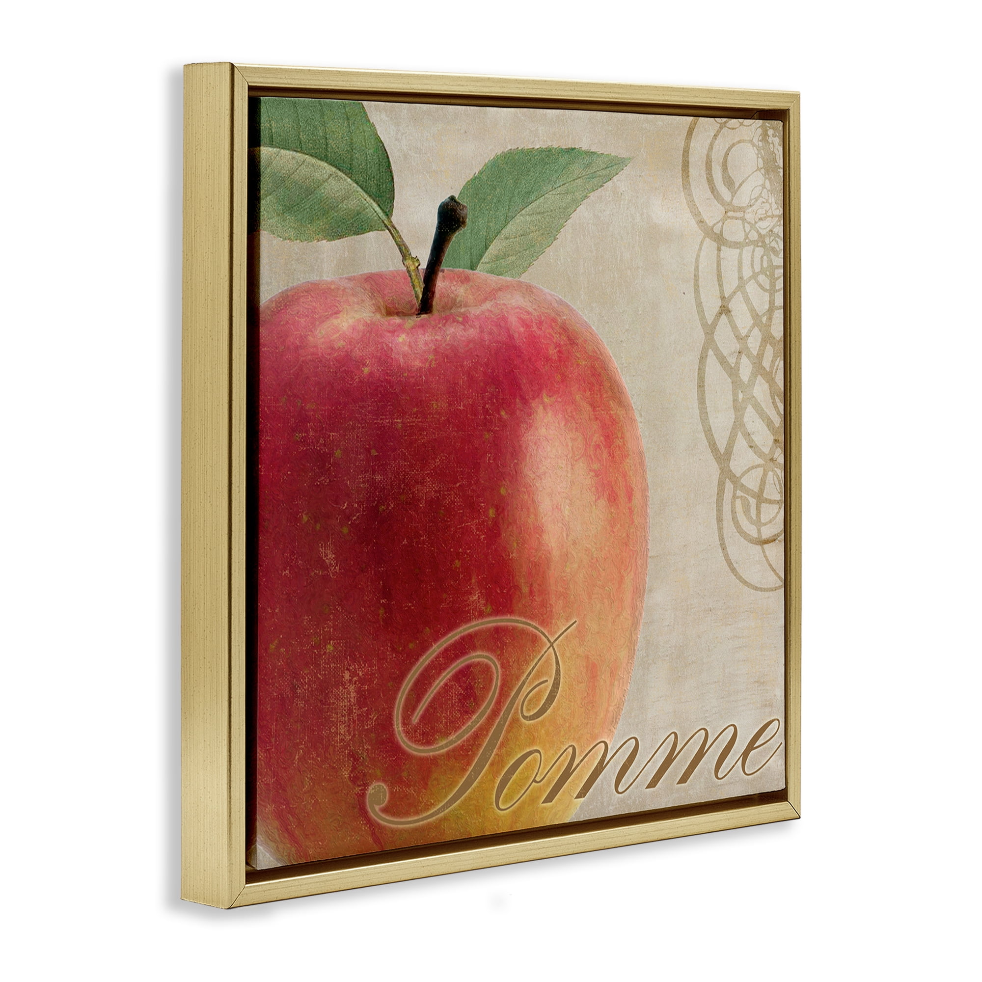 Stupell Industries Vintage French Apple Food & Beverage Painting Gold Floater Framed Canvas Art Print Wall Art, 25 x 25